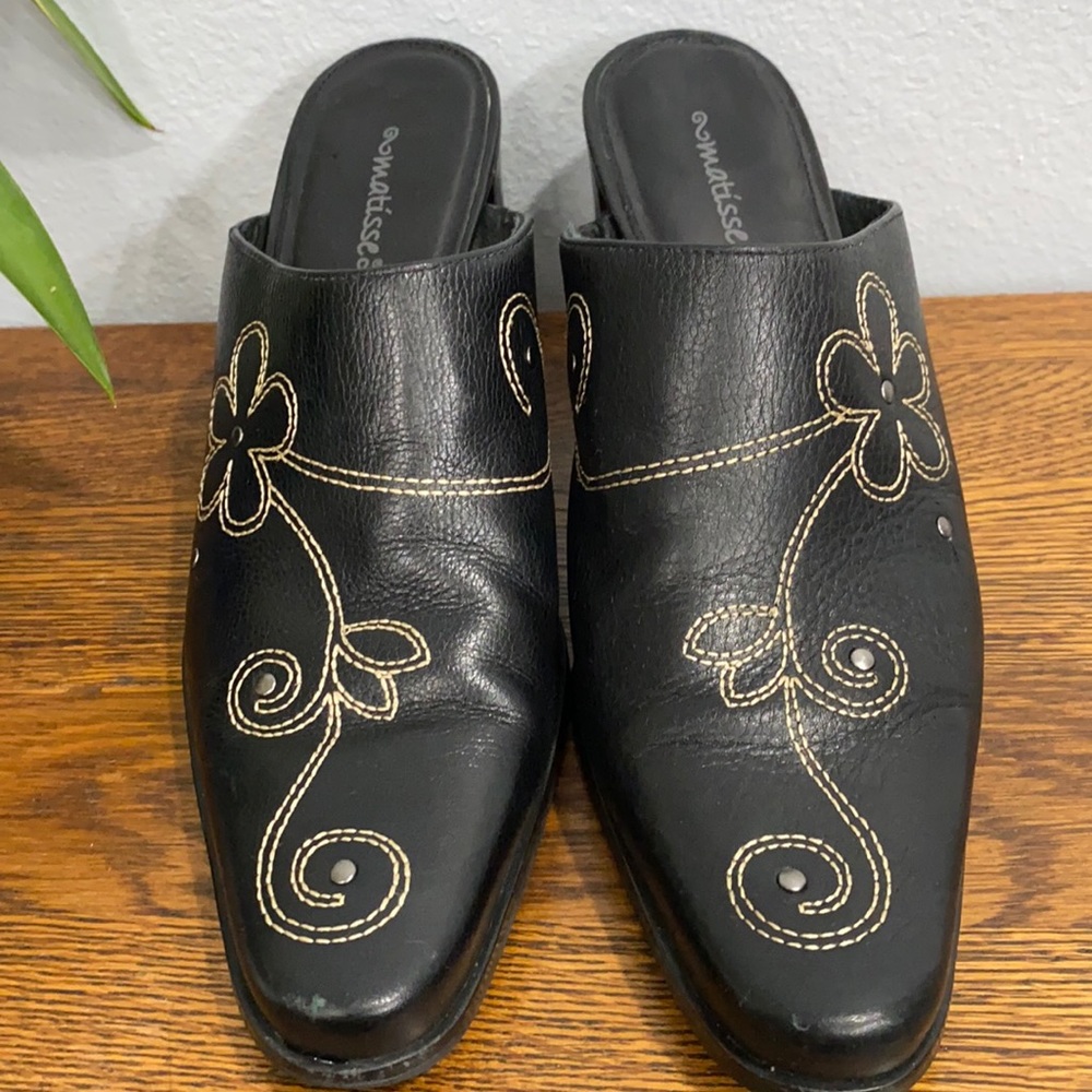 Matisse Leather Mules Embellished Western Motif Made in Brazil Black Size 8.5